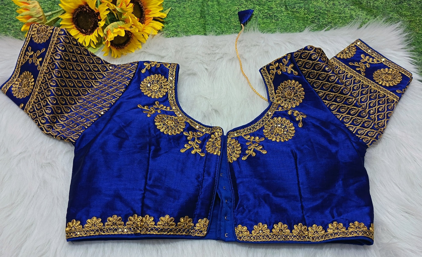 Royal Blue Maggam Work Blouse | Alterable Size 36–42