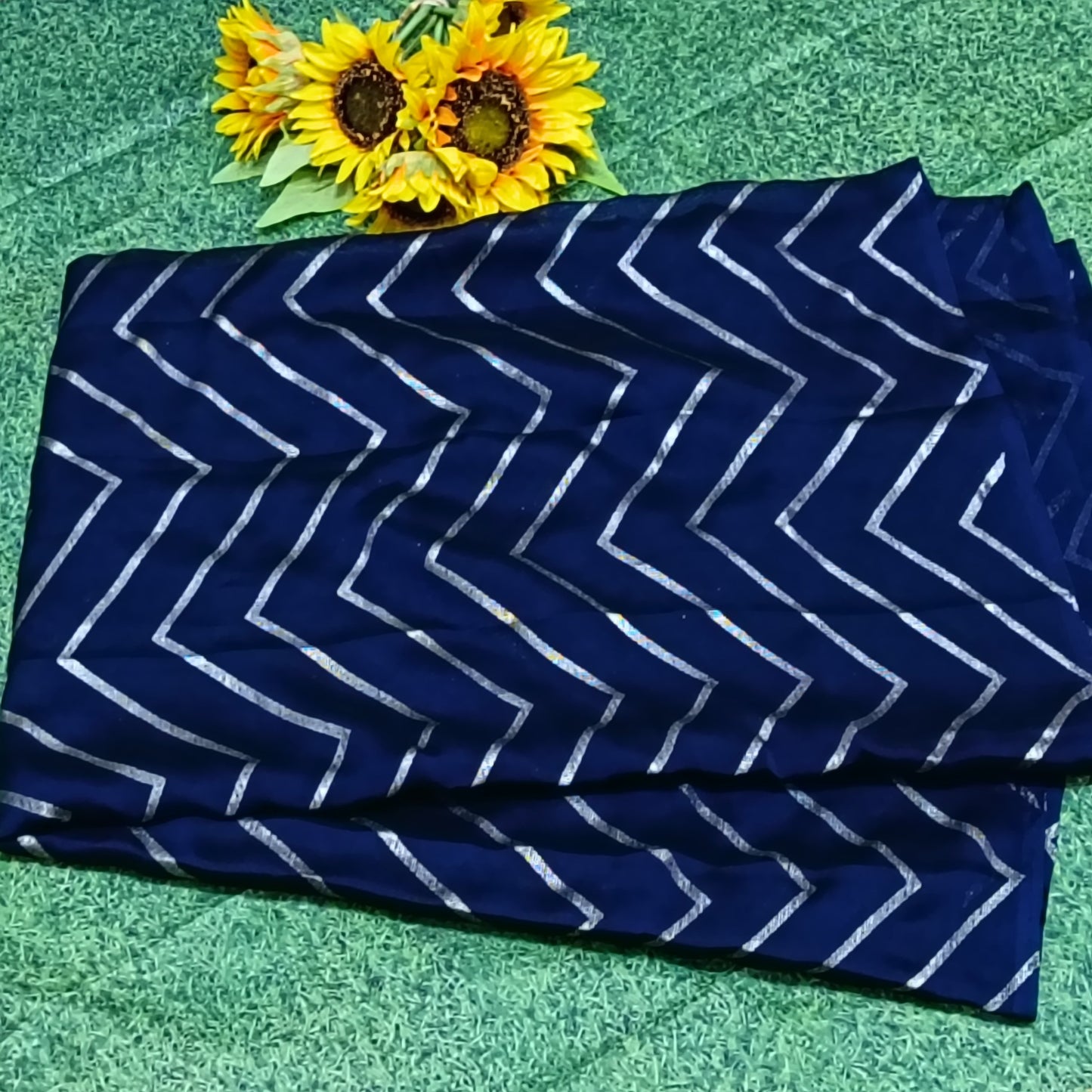 Navy Blue Chevron Soft Silk Sareeyes