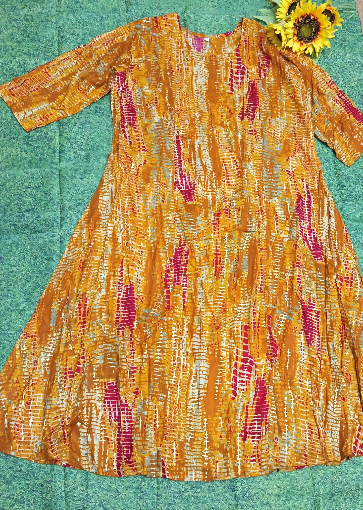 Mustard Shibori Maternity & Nursing Dress — Cotton