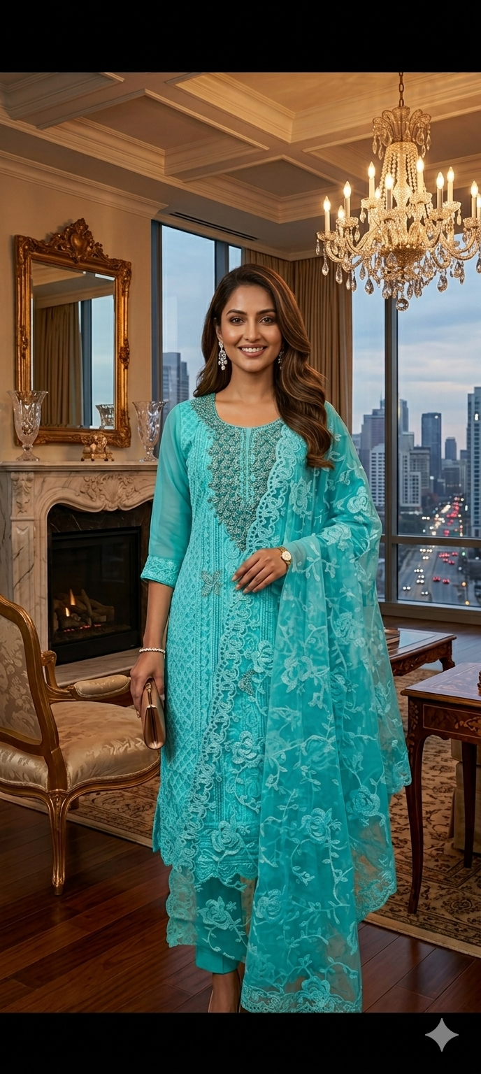 Shifly Georgette Three Piece Designer Churidar Set