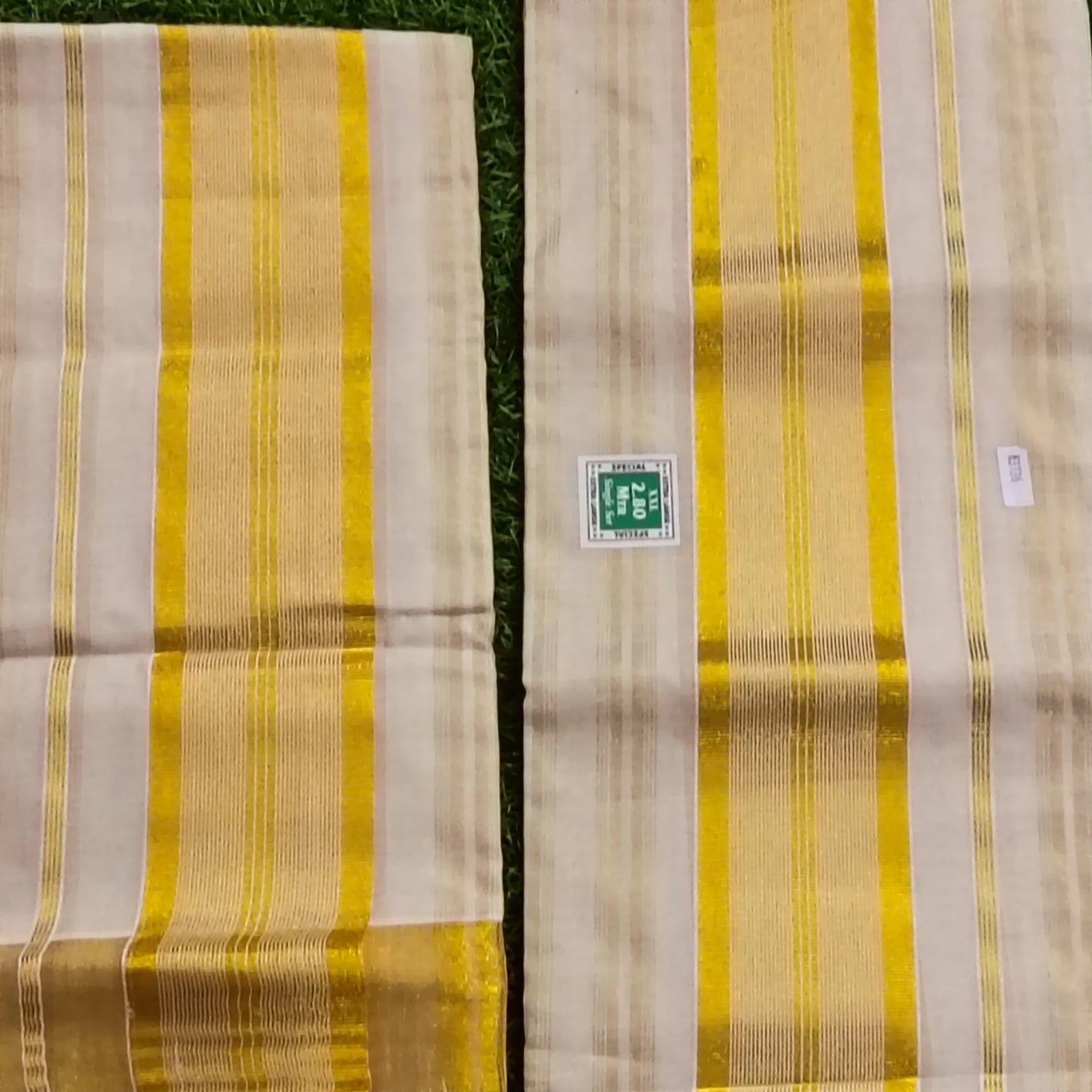 Kerala Set Mundu with Yellow & Gold Kasavu Border