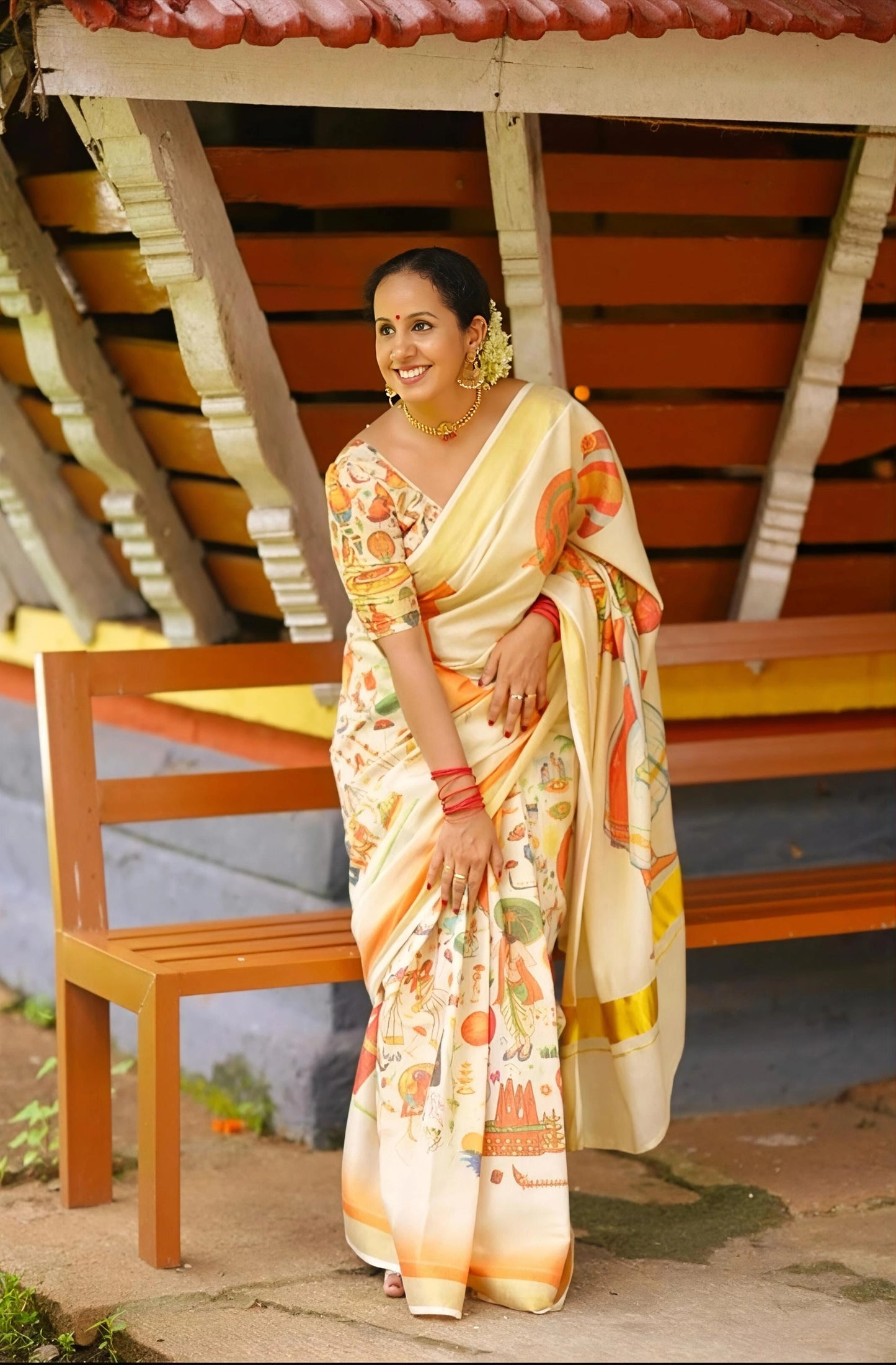 Kerala Heritage Kathakali Signature Saree | Gold Kasavu Border | Limited Edition