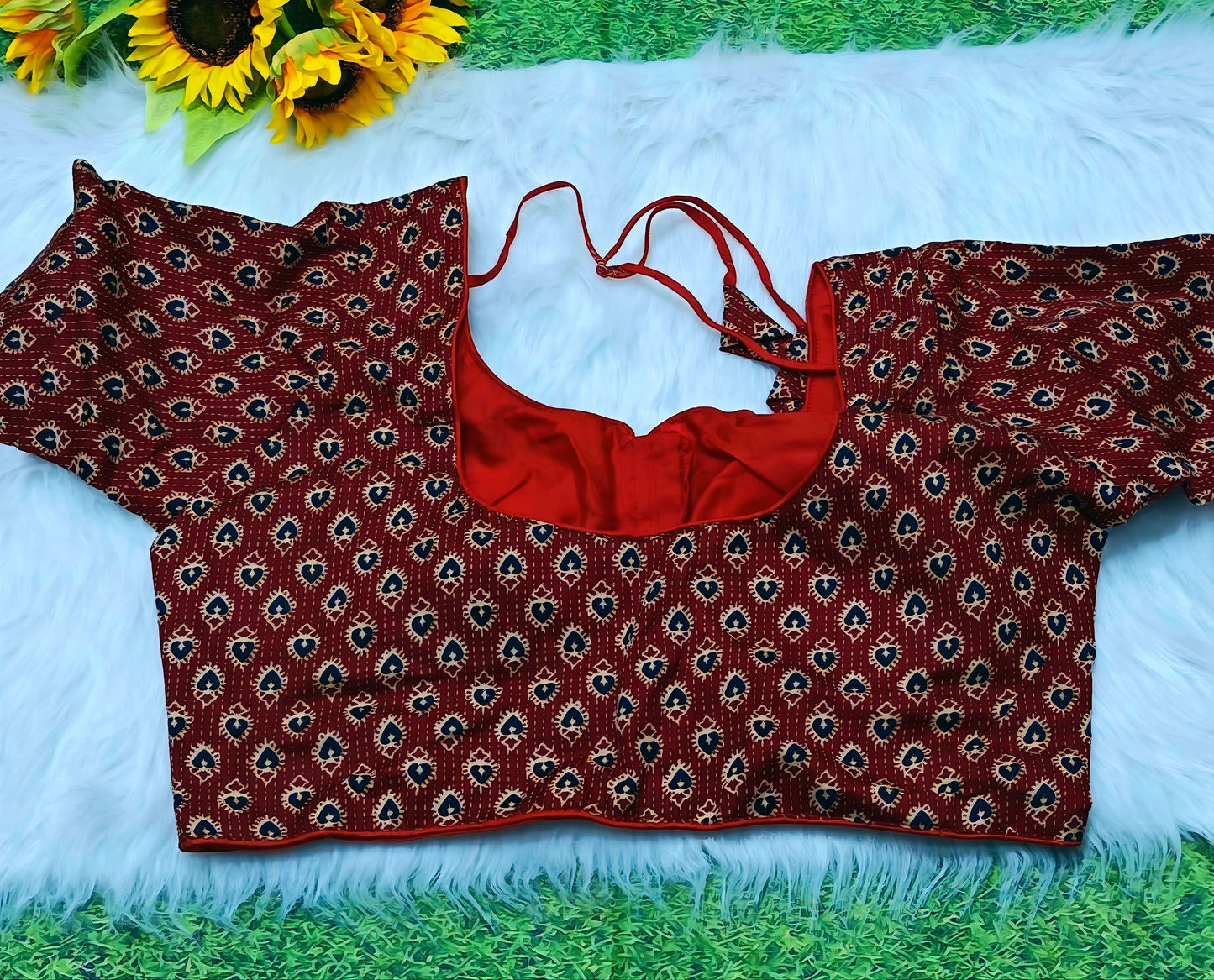 Maroon Ajrakh Buti Print Ready-to-Wear Blouse | Angel Designer
