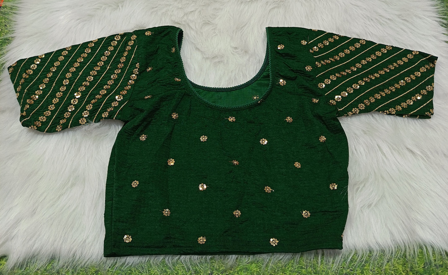 Emerald Green Embroidered Ready-to-Wear Saree Blouse