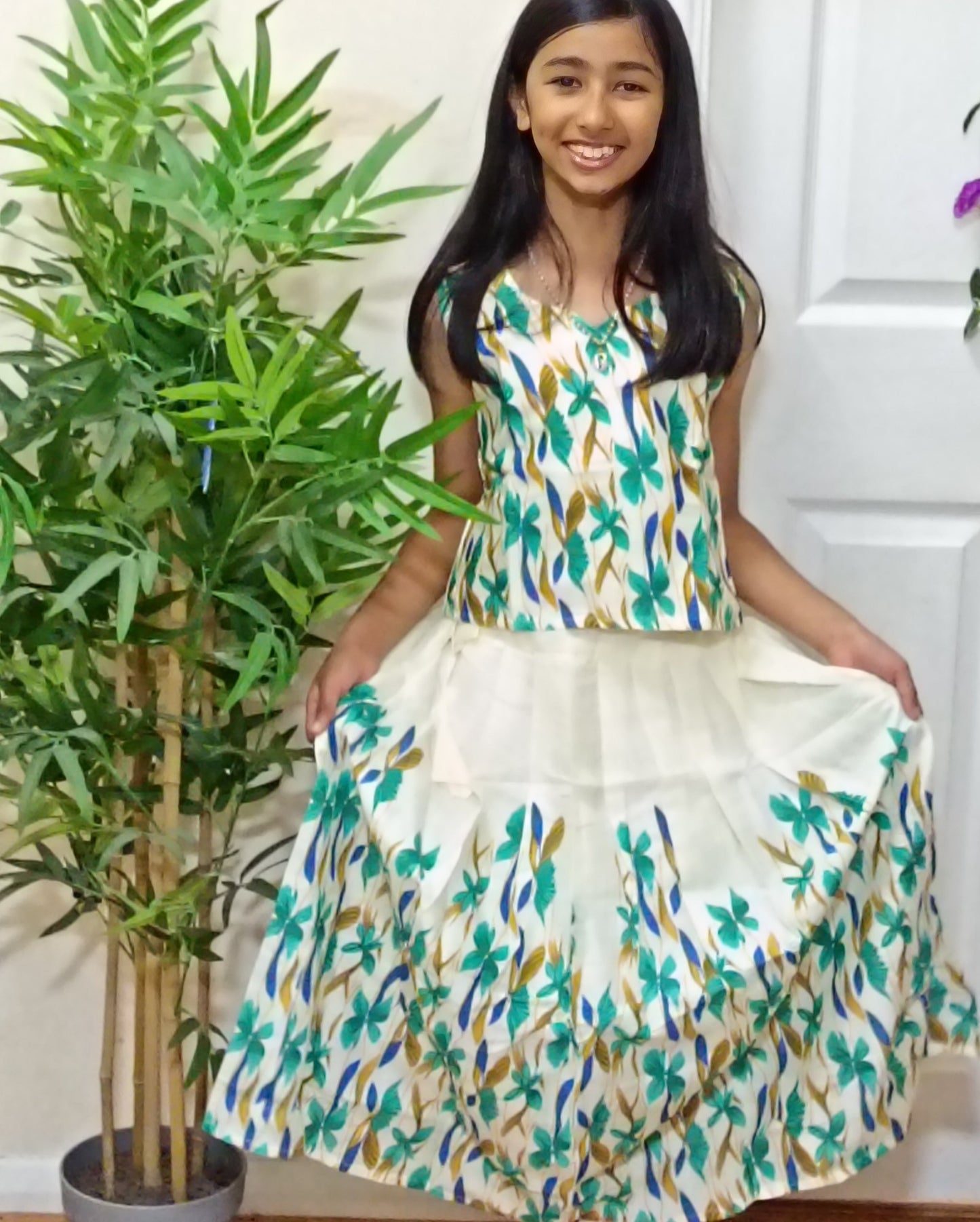 Girls' Floral Printed Top & Skirt Set | Kids Indian Ethnic Wear ( Sleeves inside)
