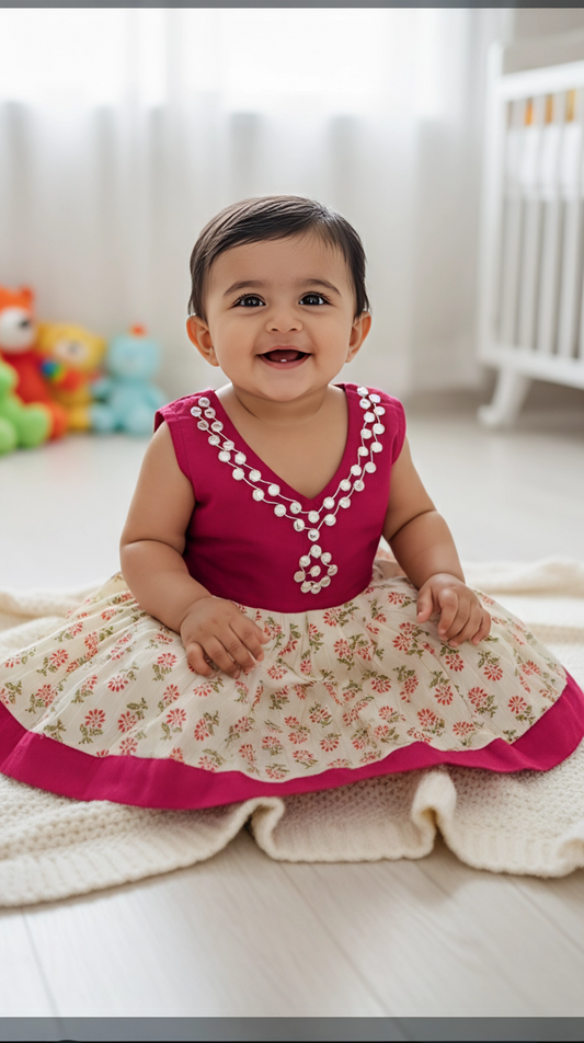 Baby Girl Ethnic Dress Frock – Magenta & Floral