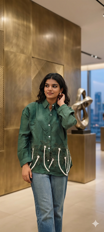 Botanical Pearl Embroidered Linen Top