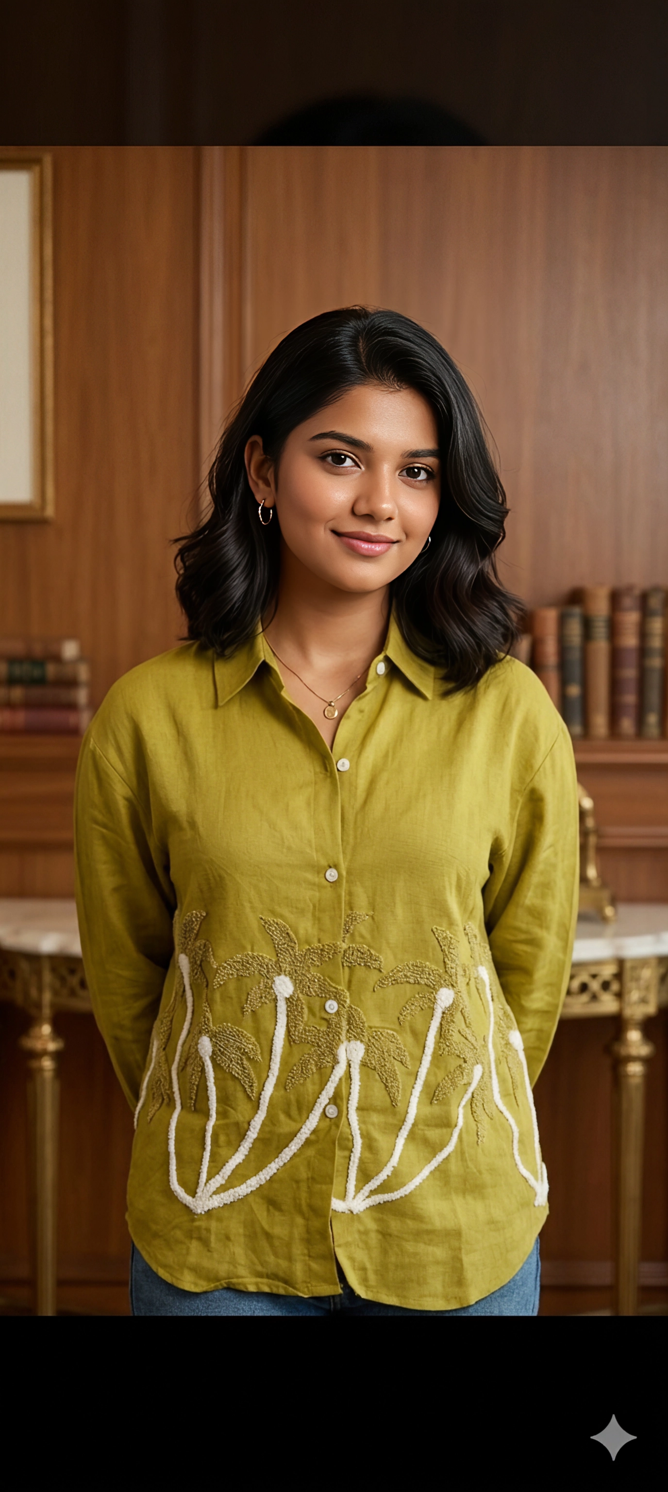 Botanical Pearl Embroidered Linen Top