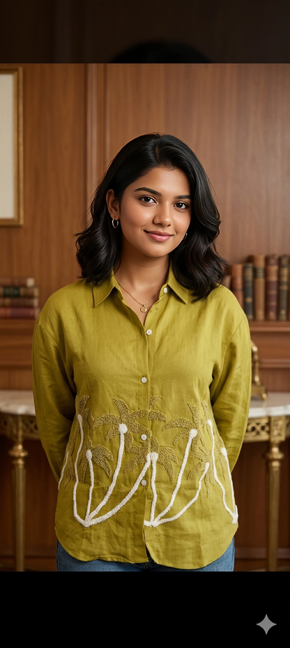 Botanical Pearl Embroidered Linen Top