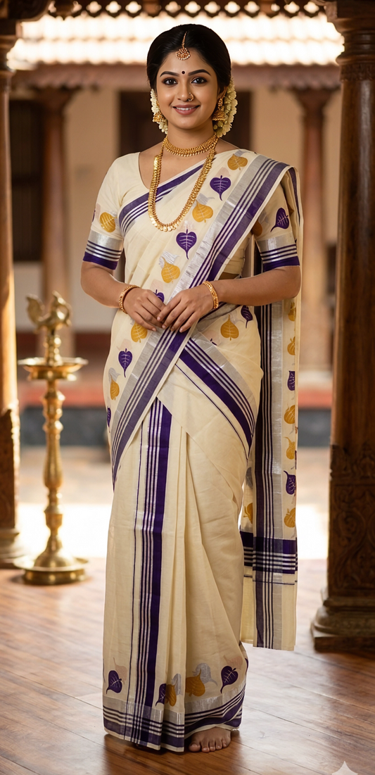 Set  Mundu Cotton  – Leaf Print