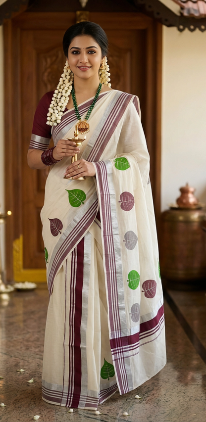 Set  Mundu Cotton  – Leaf Print