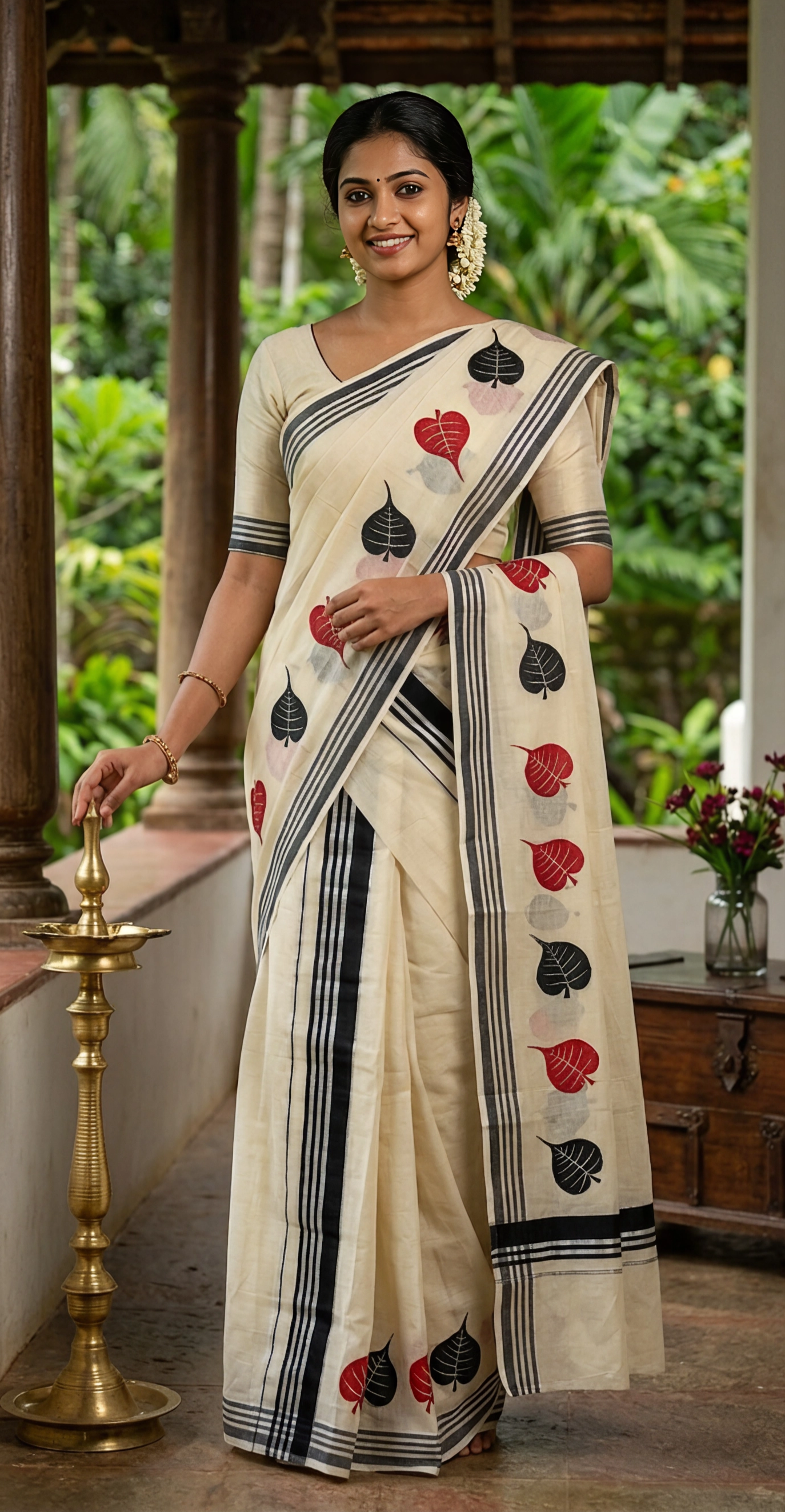 Set  Mundu Cotton  – Leaf Print