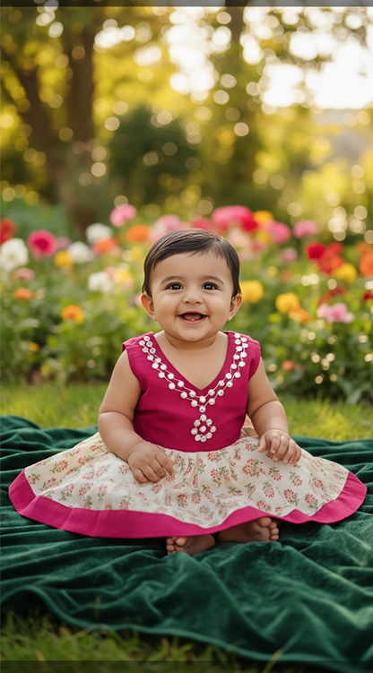 Baby Girl Ethnic Dress Frock – Magenta & Floral