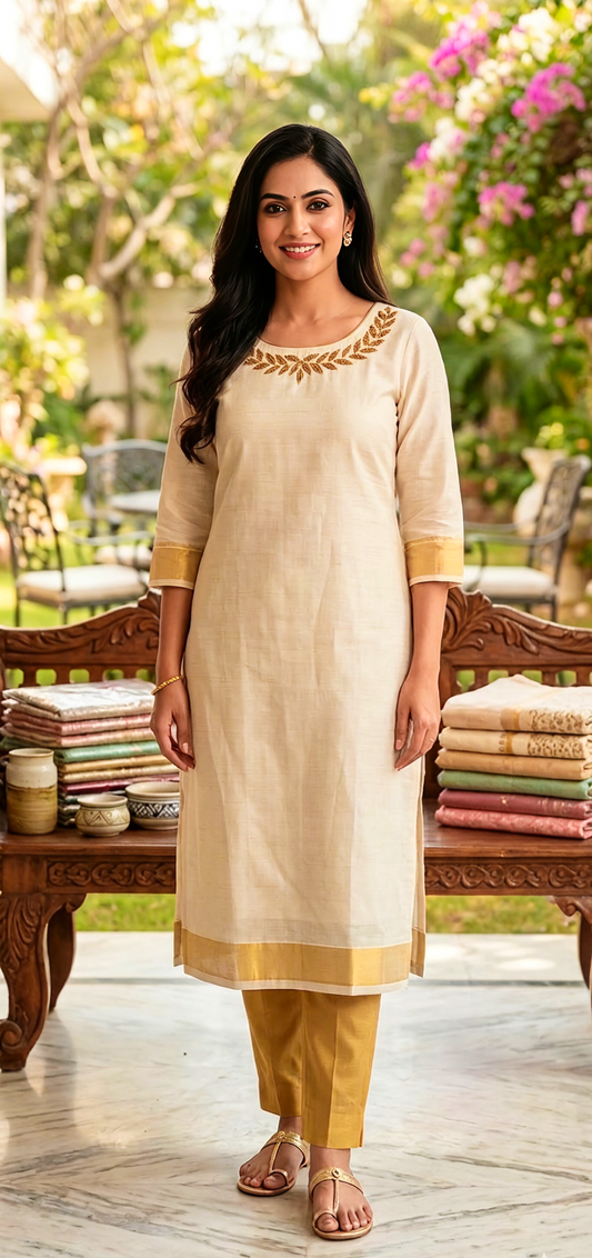 Gold Zari Hand-Embroidered Kurti | Plus Size Traditional Wear