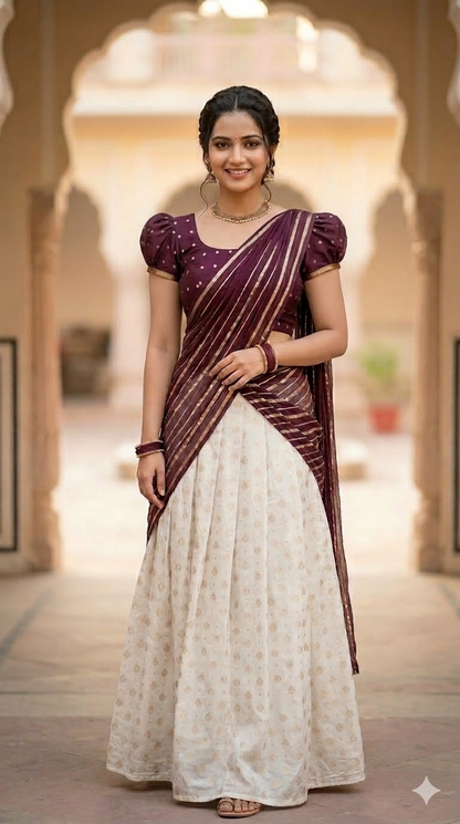 Ready Stitched Dhavani Set | Sizes 36–42 | Festive Special