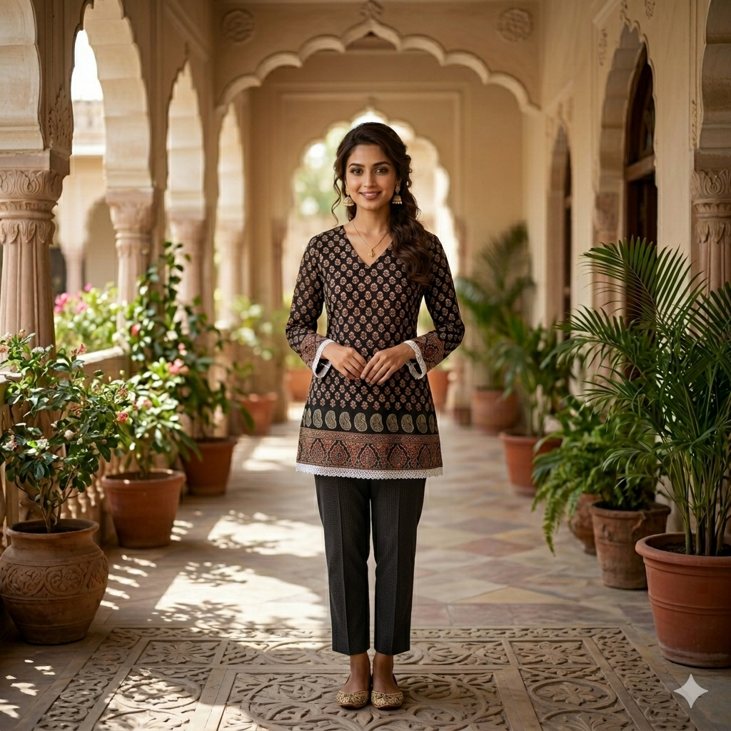 Ajrak Print Short Tops