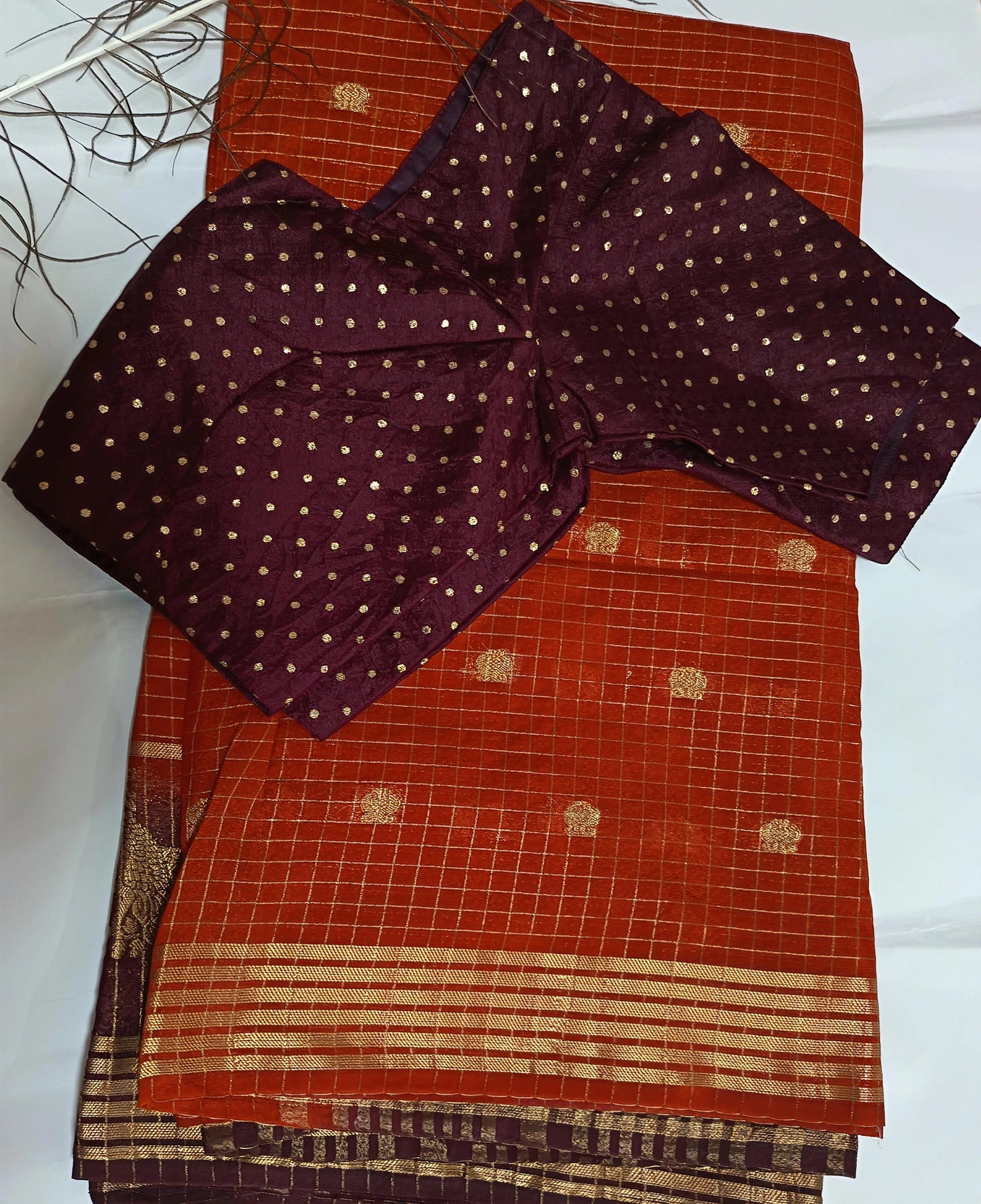 Viral Insta-Trending Pearly Mani Inspired Rust Orange Soft Silk Saree with Stitched Blouse
