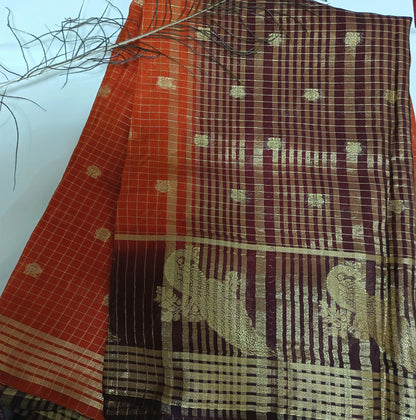 Viral Insta-Trending Pearly Mani Inspired Rust Orange Soft Silk Saree with Stitched Blouse
