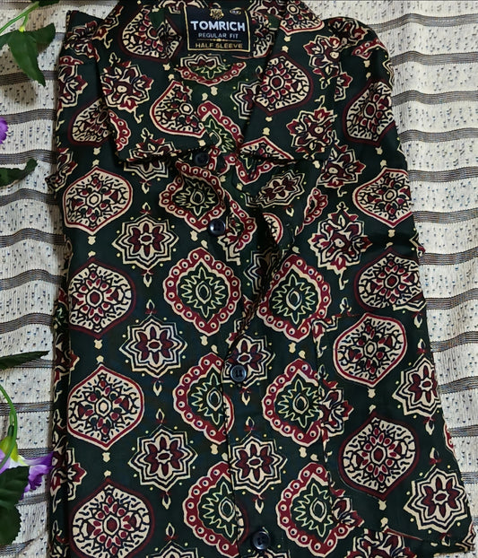 Ajrakh Block Print Half Sleeve  Men's Shirt