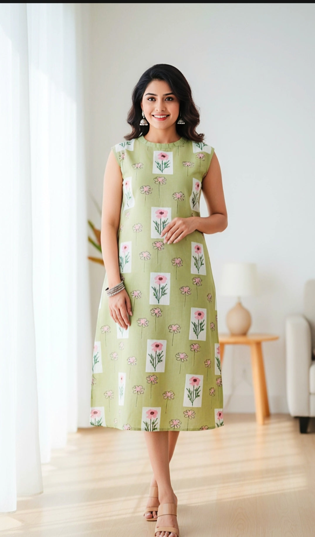 Mul Chanderi Floral  Dress