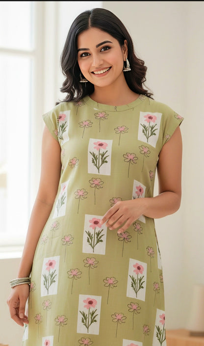 Mul Chanderi Floral  Dress