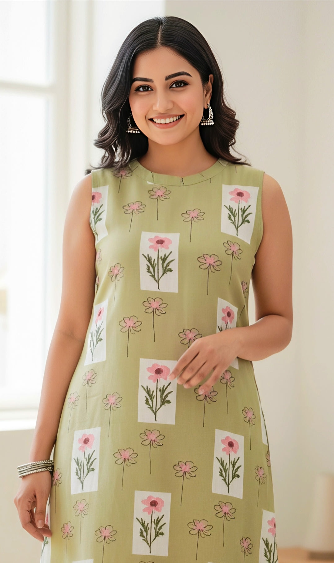 Mul Chanderi Floral  Dress