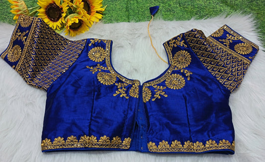 Royal Blue Maggam Work Blouse | Alterable Size 36–42