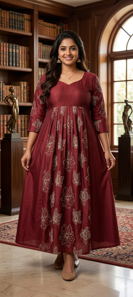 Premium Mulchanderi Plus Size Anarkali – Gold Thread Work | 3XL to 5XL