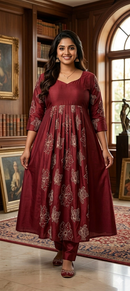 Premium Mulchanderi Plus Size Anarkali – Gold Thread Work | 3XL to 5XL