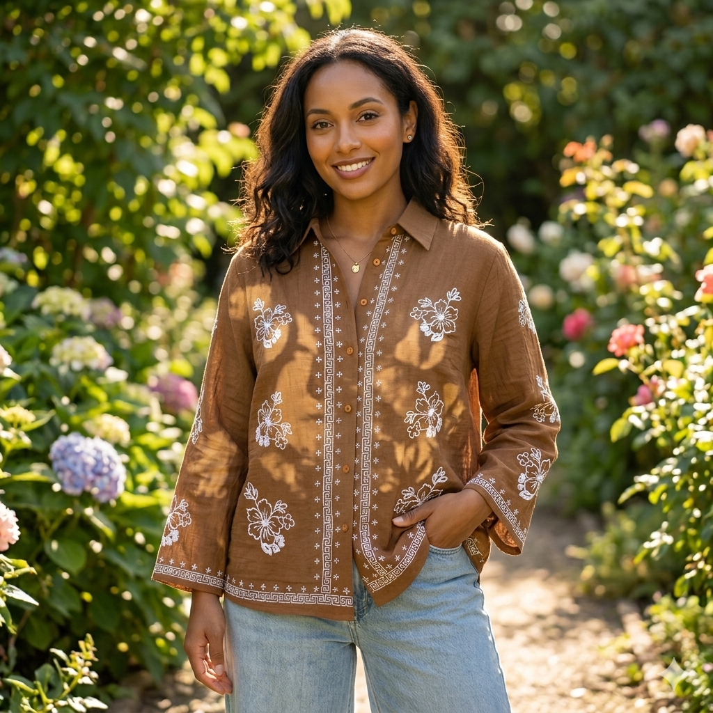 Artisan Floral Embroidered Tunic Shirt