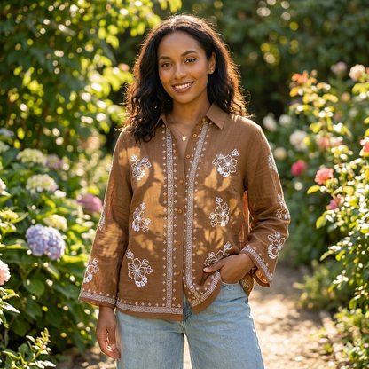 Artisan Floral Embroidered Tunic Shirt
