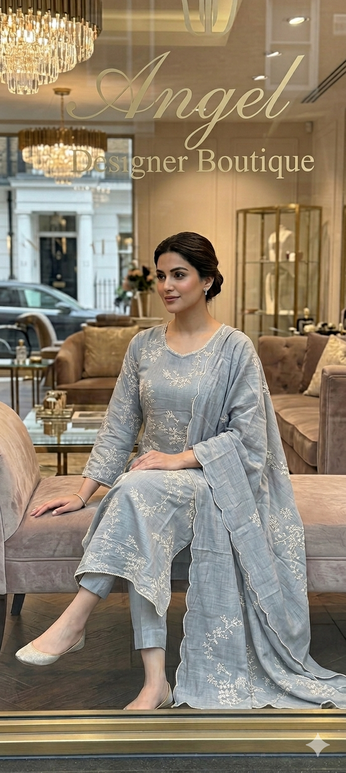 Glass Mulchanderi Premium Three-Piece Designer Set