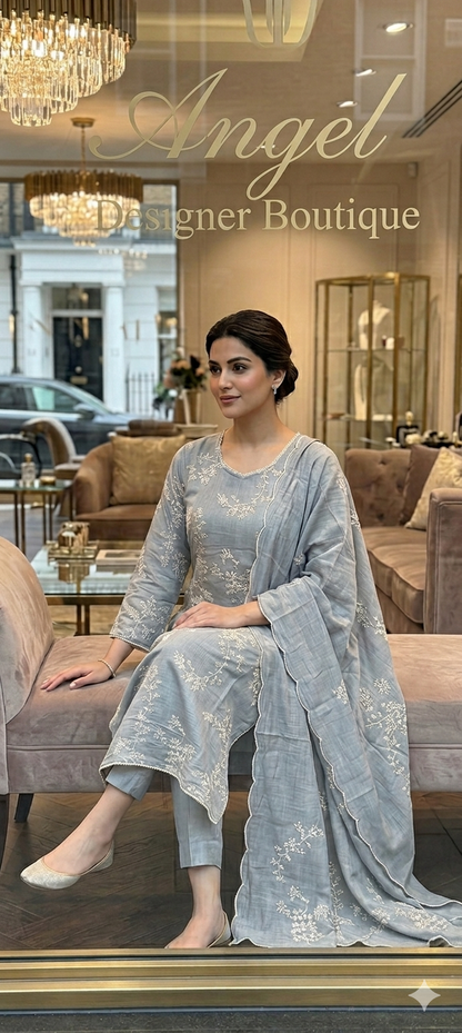 Glass Mulchanderi Premium Three-Piece Designer Set