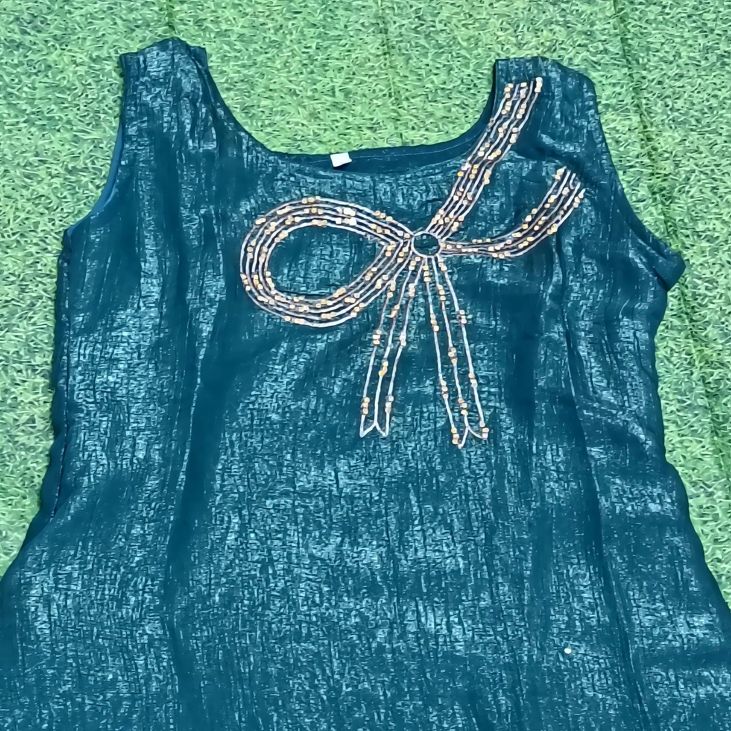 Sequin Bow Shimmer Dress – Teal