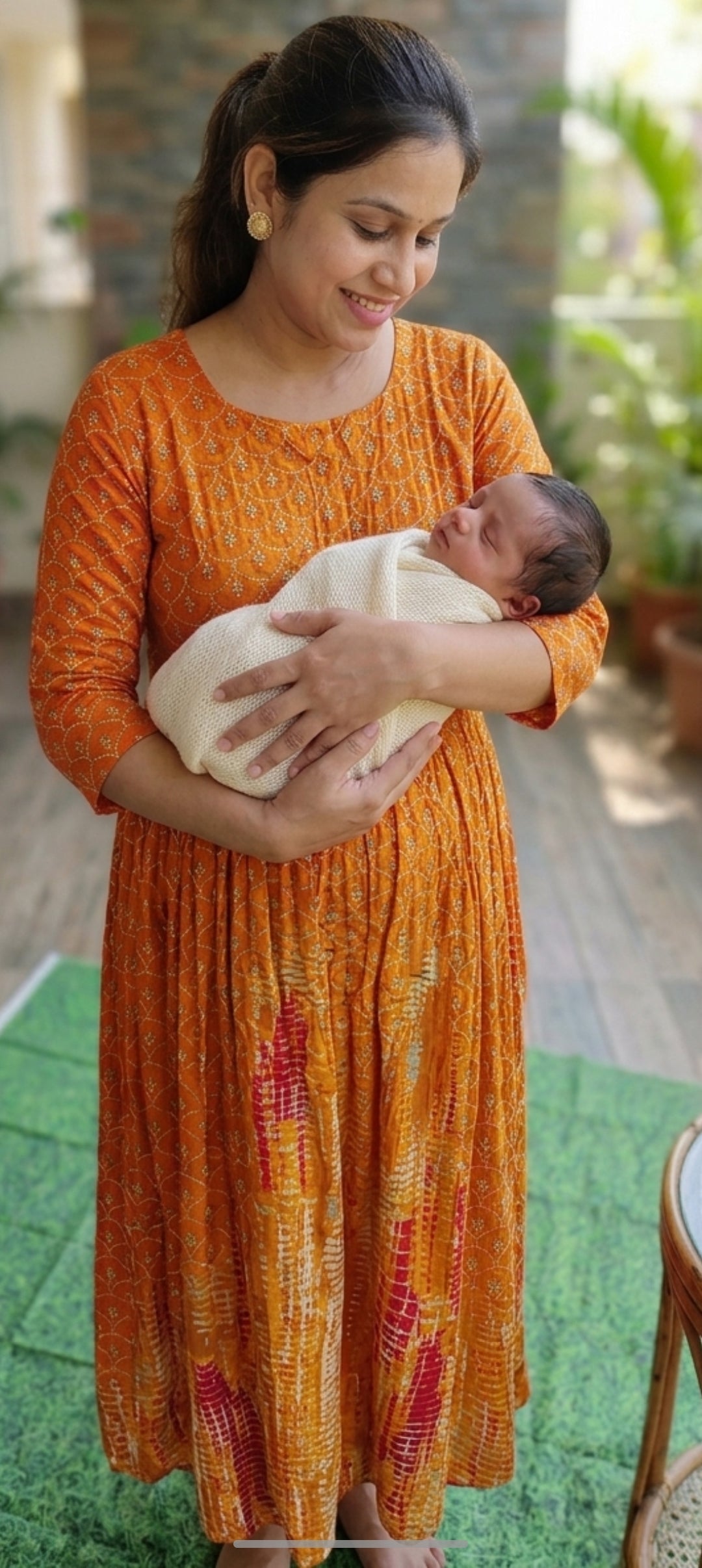Mustard Shibori Maternity & Nursing Dress — Cotton