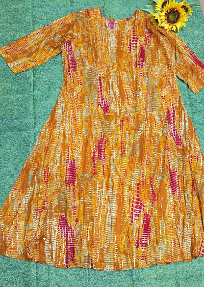 Mustard Shibori Maternity & Nursing Dress — Cotton