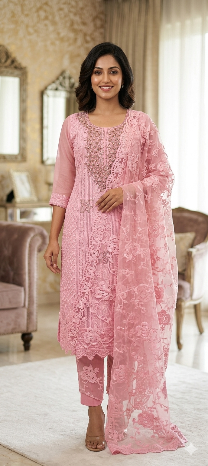 Shifly Georgette Three Piece Designer Churidar Set