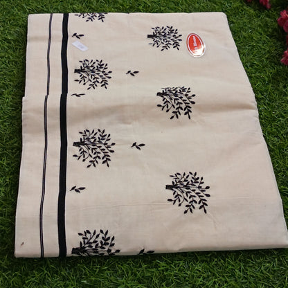 Puliyila kara  Saree with Tree Embroidery Work
