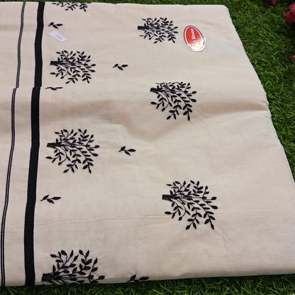 Puliyila kara  Saree with Tree Embroidery Work
