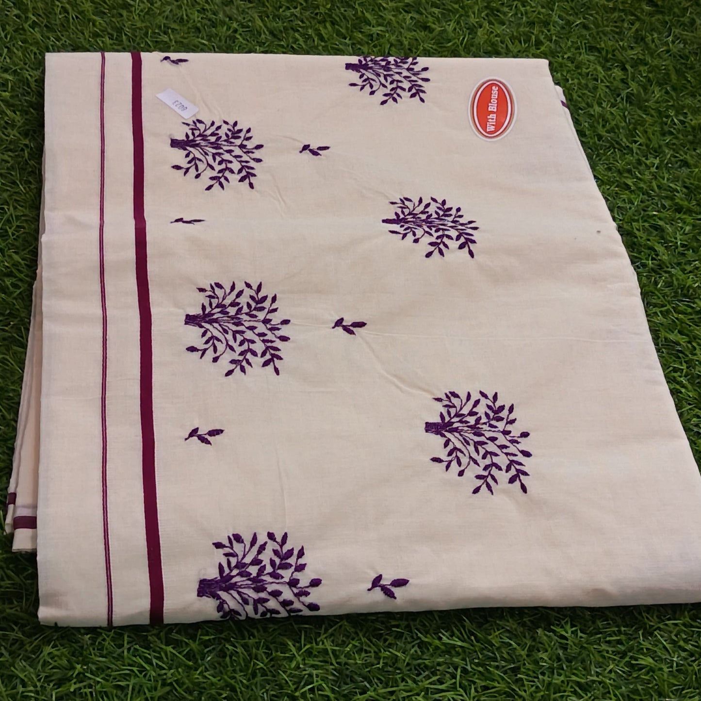 Puliyila kara  Saree with Tree Embroidery Work