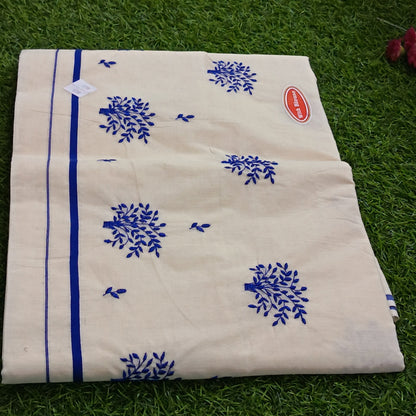Puliyila kara  Saree with Tree Embroidery Work