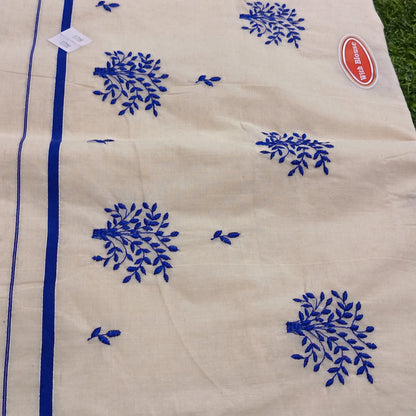 Puliyila kara  Saree with Tree Embroidery Work