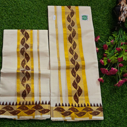 Kerala Special Tissue Set Mundu with Extra Broad Gold Kasavu | 2.80 Mtrs
