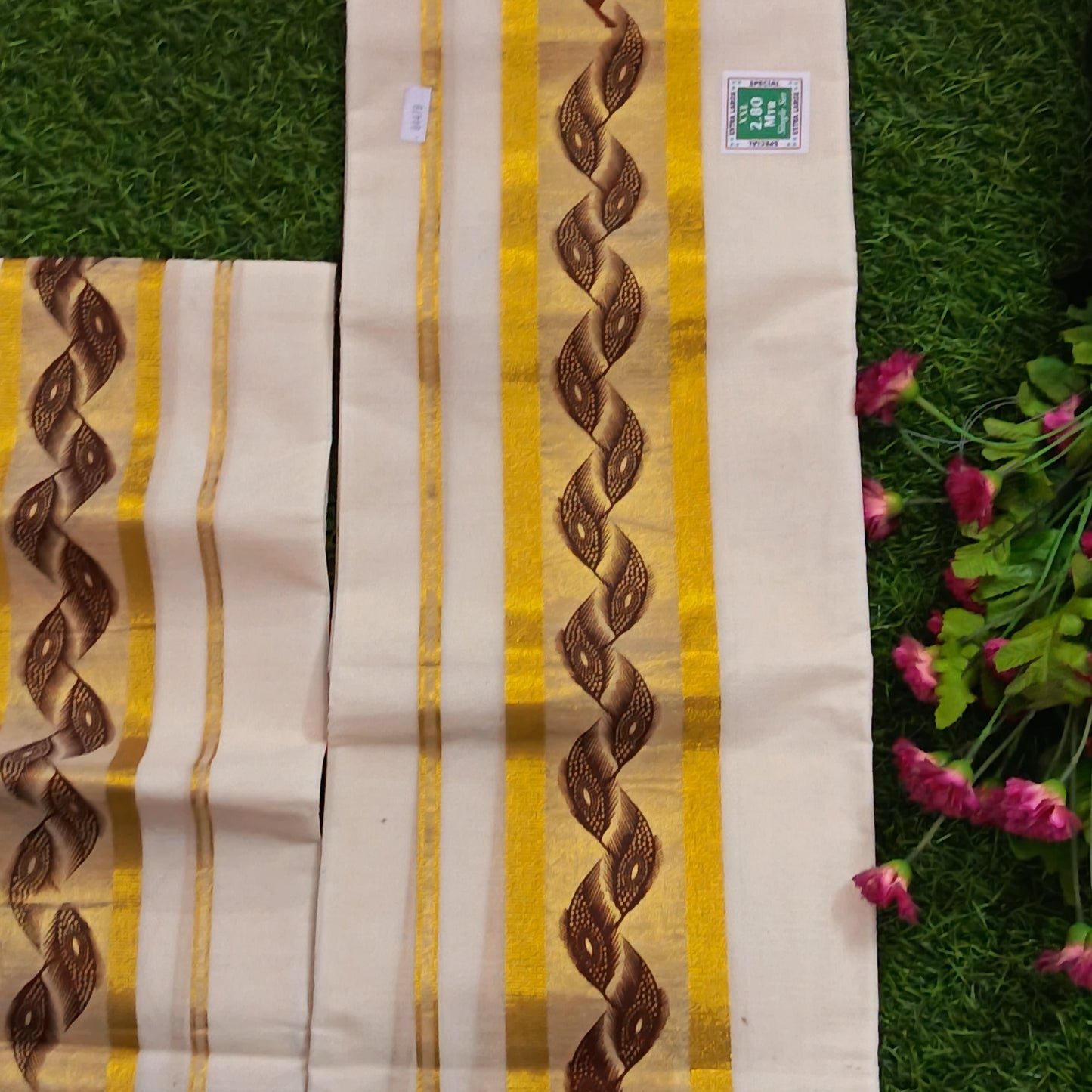 Kerala Special Tissue Set Mundu with Extra Broad Gold Kasavu | 2.80 Mtrs