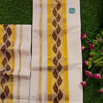 Kerala Special Tissue Set Mundu with Extra Broad Gold Kasavu | 2.80 Mtrs