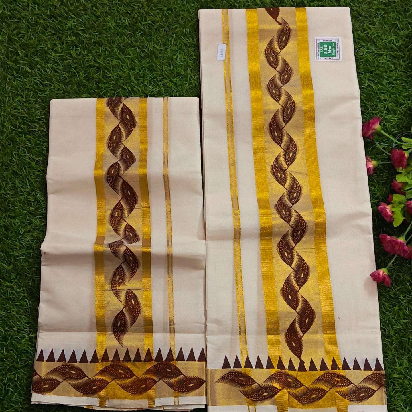 Kerala Special Tissue Set Mundu with Extra Broad Gold Kasavu | 2.80 Mtrs