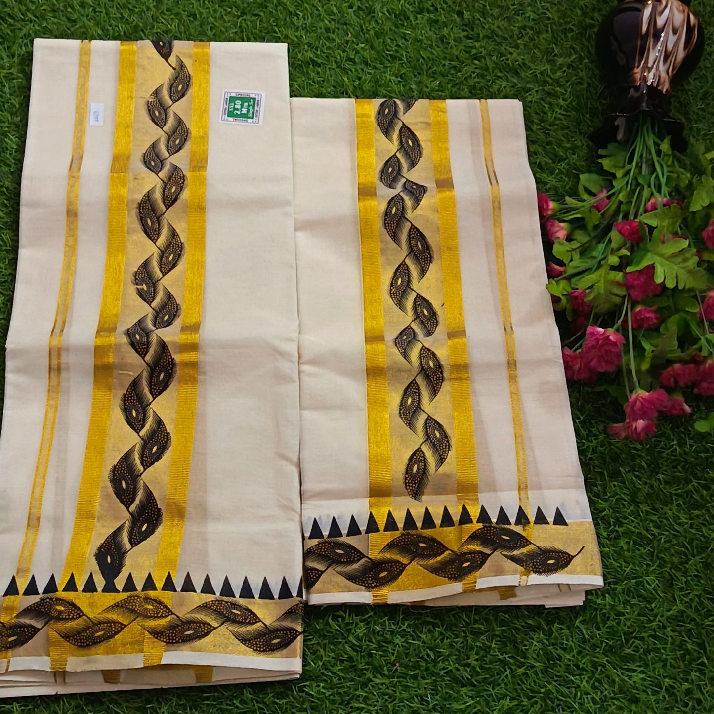 Kerala Special Tissue Set Mundu with Extra Broad Gold Kasavu | 2.80 Mtrs