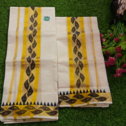 Kerala Special Tissue Set Mundu with Extra Broad Gold Kasavu | 2.80 Mtrs