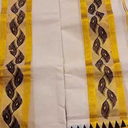 Kerala Special Tissue Set Mundu with Extra Broad Gold Kasavu | 2.80 Mtrs