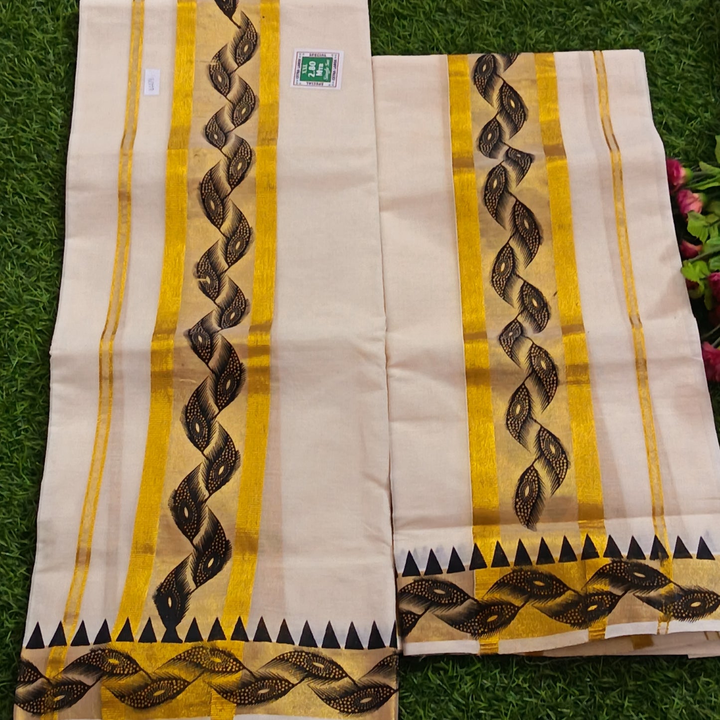 Kerala Special Tissue Set Mundu with Extra Broad Gold Kasavu | 2.80 Mtrs